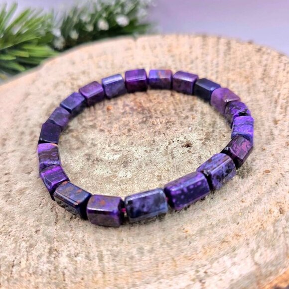 Genuine Sugilite Rectangular Cubes Beads Bracelet - Picture 6 of 11